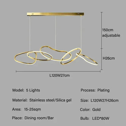 Verthara Premium LED Circle Pendant Chandelier 5 light Gold