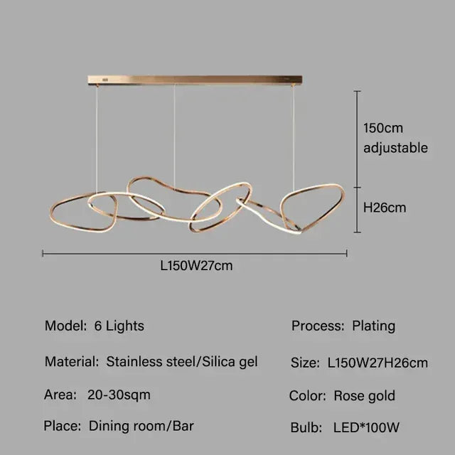 Verthara Premium LED Circle Pendant Chandelier 6 light Rose Gold
