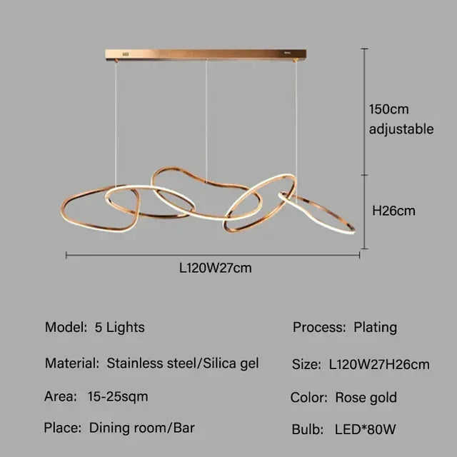 Verthara Premium LED Circle Pendant Chandelier 5 light Rose Gold
