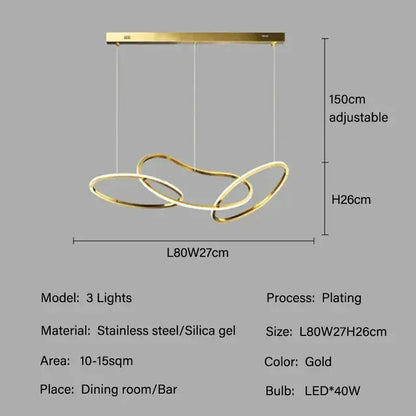 Verthara Premium LED Circle Pendant Chandelier 3 light Gold