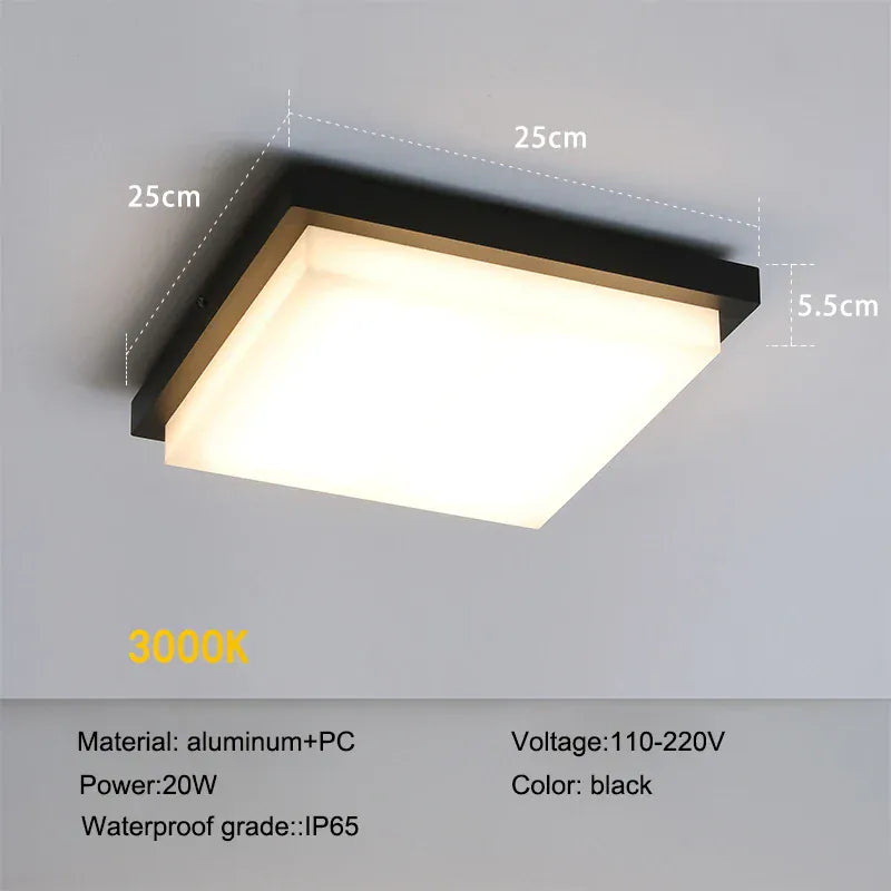 Verthara Premium LED Flush Mount Ceiling Light – 20W - Square Design - Black Aluminium - Indoor/Outdoor Use - Modern Style Warm white