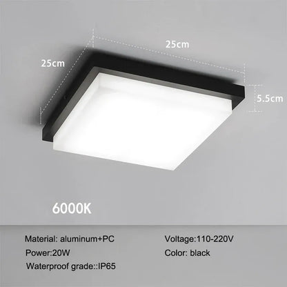 Verthara Premium LED Flush Mount Ceiling Light – 20W - Square Design - Black Aluminium - Indoor/Outdoor Use - Modern Style Cool white