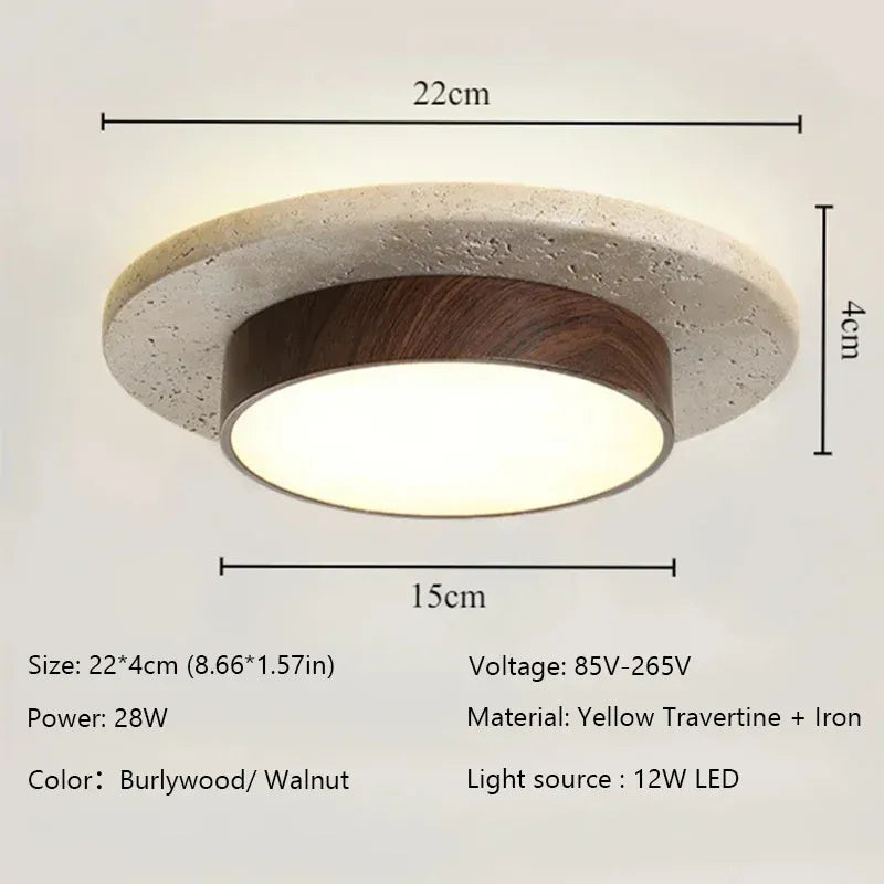 Verthara Premium LED Flush Mount Ceiling Light - Dimmable - Natural Yellow Stone - Walnut Finish - Indoor Lighting - 3000K/6000K Colour Temperature