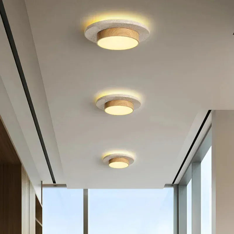 Verthara Premium LED Flush Mount Ceiling Light - Dimmable - Natural Yellow Stone - Walnut Finish - Indoor Lighting - 3000K/6000K Colour Temperature