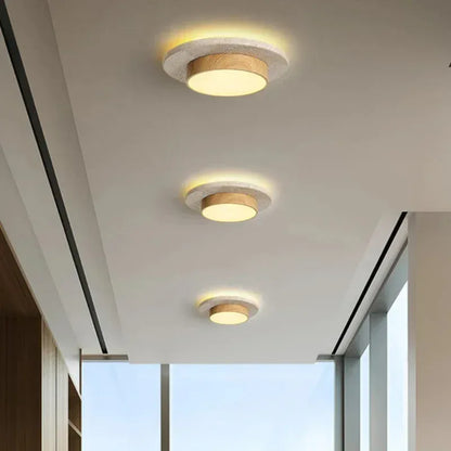 Verthara Premium LED Flush Mount Ceiling Light - Dimmable - Natural Yellow Stone - Walnut Finish - Indoor Lighting - 3000K/6000K Colour Temperature