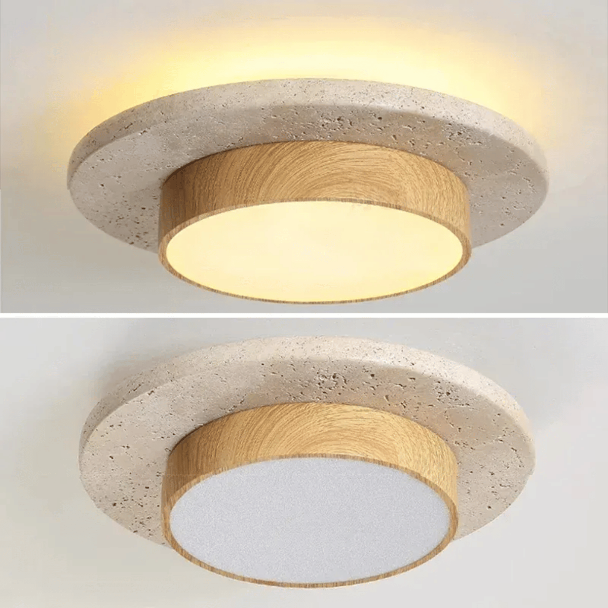 Verthara Premium LED Flush Mount Ceiling Light - Dimmable - Natural Yellow Stone - Walnut Finish - Indoor Lighting - 3000K/6000K Colour Temperature