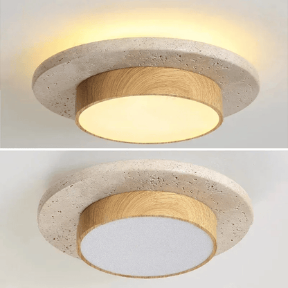 Verthara Premium LED Flush Mount Ceiling Light - Dimmable - Natural Yellow Stone - Walnut Finish - Indoor Lighting - 3000K/6000K Colour Temperature