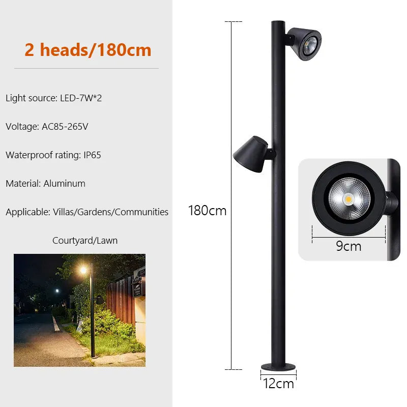 Verthara Premium LED Garden Spotlight With Multi-Head Rotation – Waterproof - Adjustable Brightness - Durable Aluminium - Energy Efficient Outdoor Lighting B 180cm