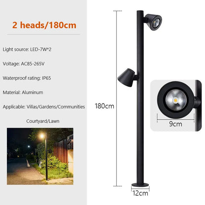 Verthara Premium LED Garden Spotlight With Multi-Head Rotation – Waterproof - Adjustable Brightness - Durable Aluminium - Energy Efficient Outdoor Lighting B 180cm