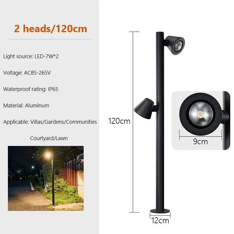 Verthara Premium LED Garden Spotlight With Multi-Head Rotation – Waterproof - Adjustable Brightness - Durable Aluminium - Energy Efficient Outdoor Lighting B 120cm