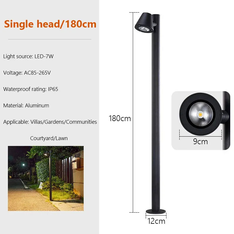 Verthara Premium LED Garden Spotlight With Multi-Head Rotation – Waterproof - Adjustable Brightness - Durable Aluminium - Energy Efficient Outdoor Lighting A 180cm