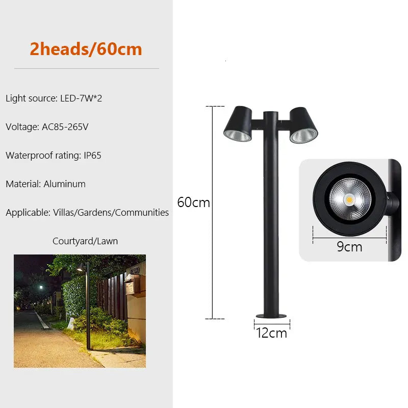 Verthara Premium LED Garden Spotlight With Multi-Head Rotation – Waterproof - Adjustable Brightness - Durable Aluminium - Energy Efficient Outdoor Lighting B 60cm