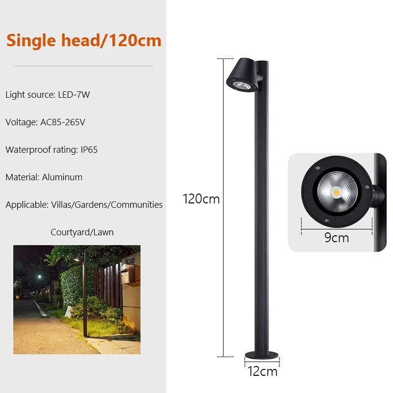 Verthara Premium LED Garden Spotlight With Multi-Head Rotation – Waterproof - Adjustable Brightness - Durable Aluminium - Energy Efficient Outdoor Lighting A 120cm