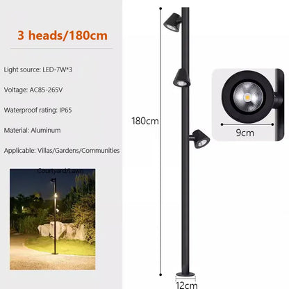 Verthara Premium LED Garden Spotlight With Multi-Head Rotation – Waterproof - Adjustable Brightness - Durable Aluminium - Energy Efficient Outdoor Lighting C 180cm