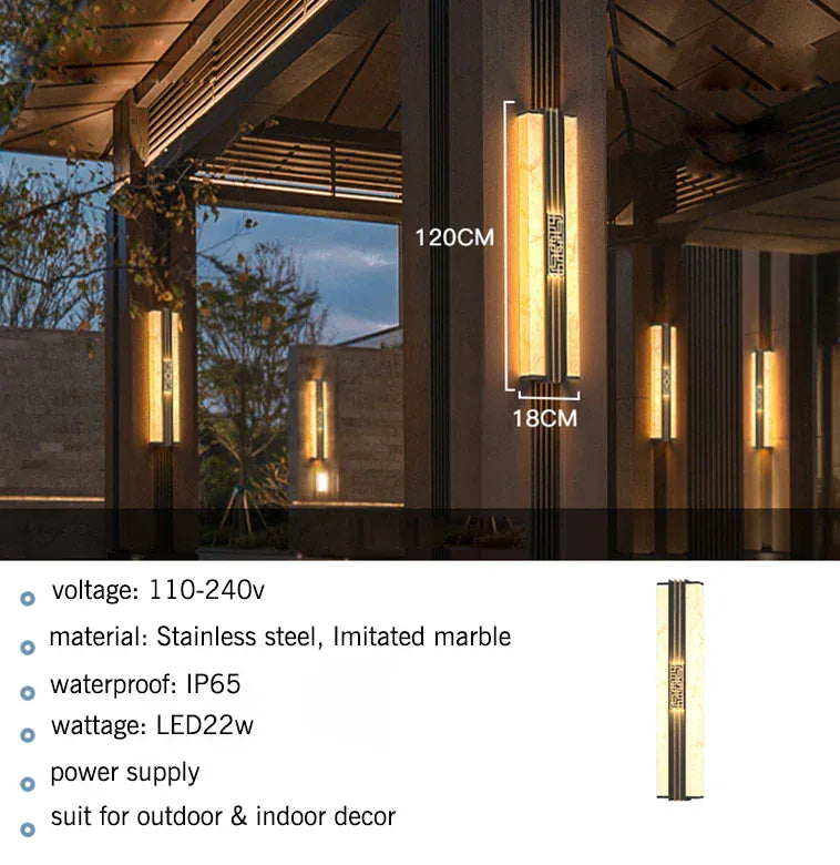 Verthara Premium LED Outdoor Wall Light - IP65 Waterproof - Marble Finish - Adjustable Size - Warm/Cool White Options - Stainless Steel - Modern Design warm white / H120 x W18cm