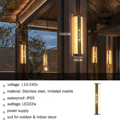 Verthara Premium LED Outdoor Wall Light - IP65 Waterproof - Marble Finish - Adjustable Size - Warm/Cool White Options - Stainless Steel - Modern Design warm white / H120 x W18cm