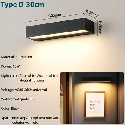 Verthara Premium LED Outdoor Wall Light Sconces - Wall-Mounted - IP65 Waterproof - Aluminium - Modern Design - Ideal for Patio and Doorway