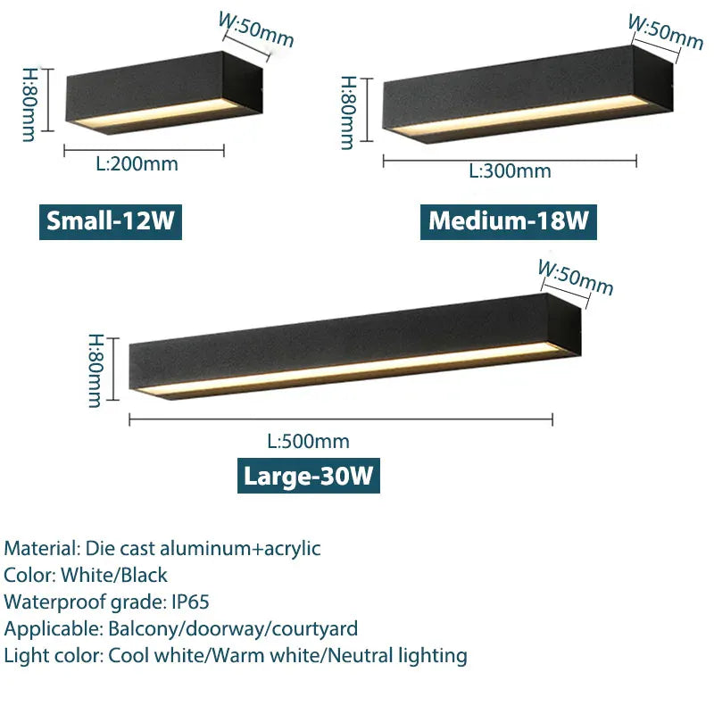 Verthara Premium LED Outdoor Wall Light Sconces - Wall-Mounted - IP65 Waterproof - Aluminium - Modern Design - Ideal for Patio and Doorway