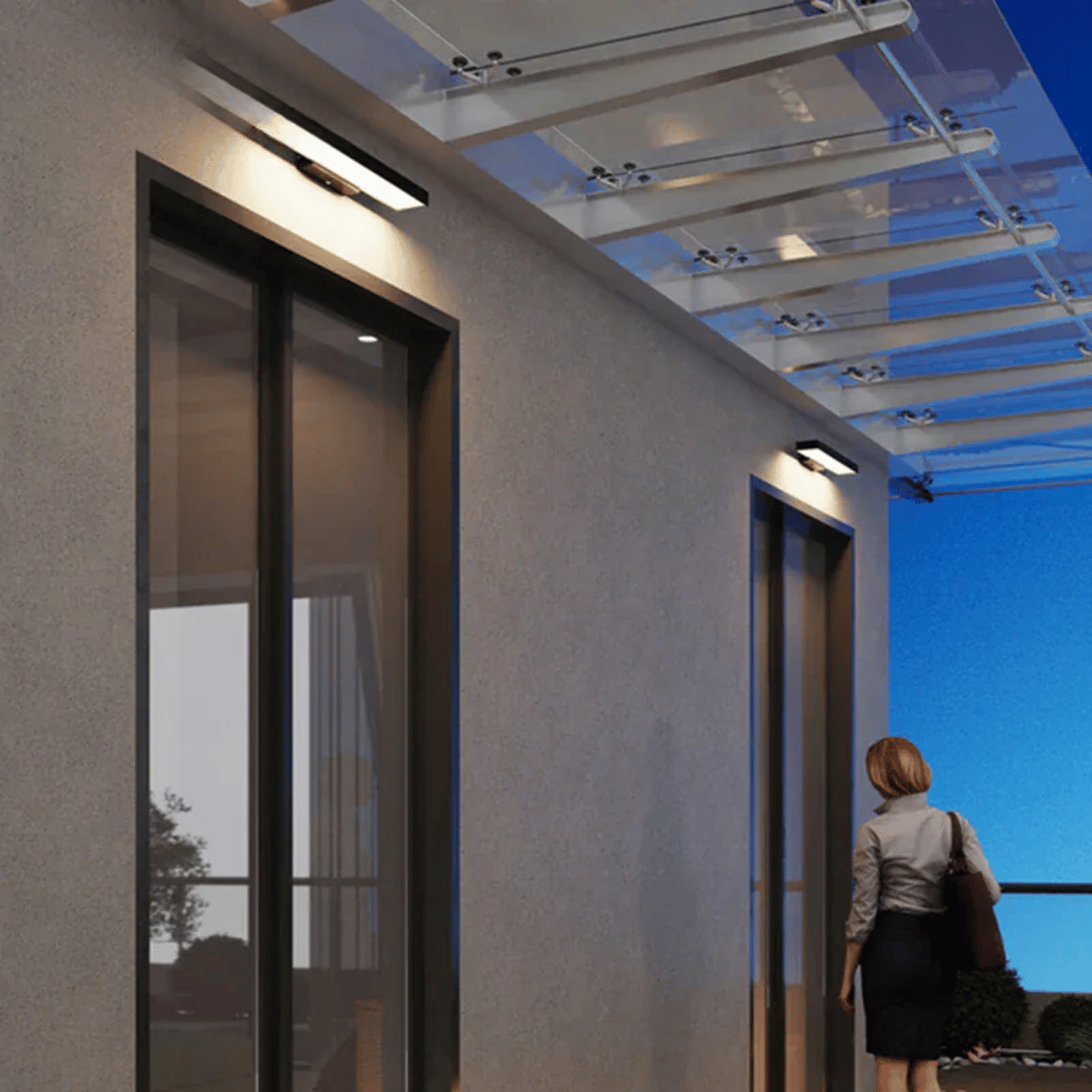 Verthara Premium LED Outdoor Wall Light With Motion Sensor - Wall-Mounted - Weather-Resistant - Modern Black Aluminium - Dusk-to-Dawn Functionality 50cm power supply