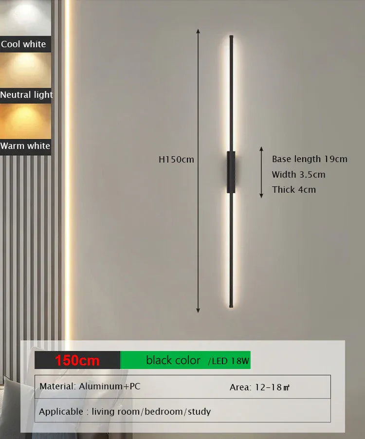 Verthara Premium LED Wall Light - Wall Mounted - Adjustable Colour Temperature - Minimalist Design - Black - Indoor Use - Energy-Efficient Lighting