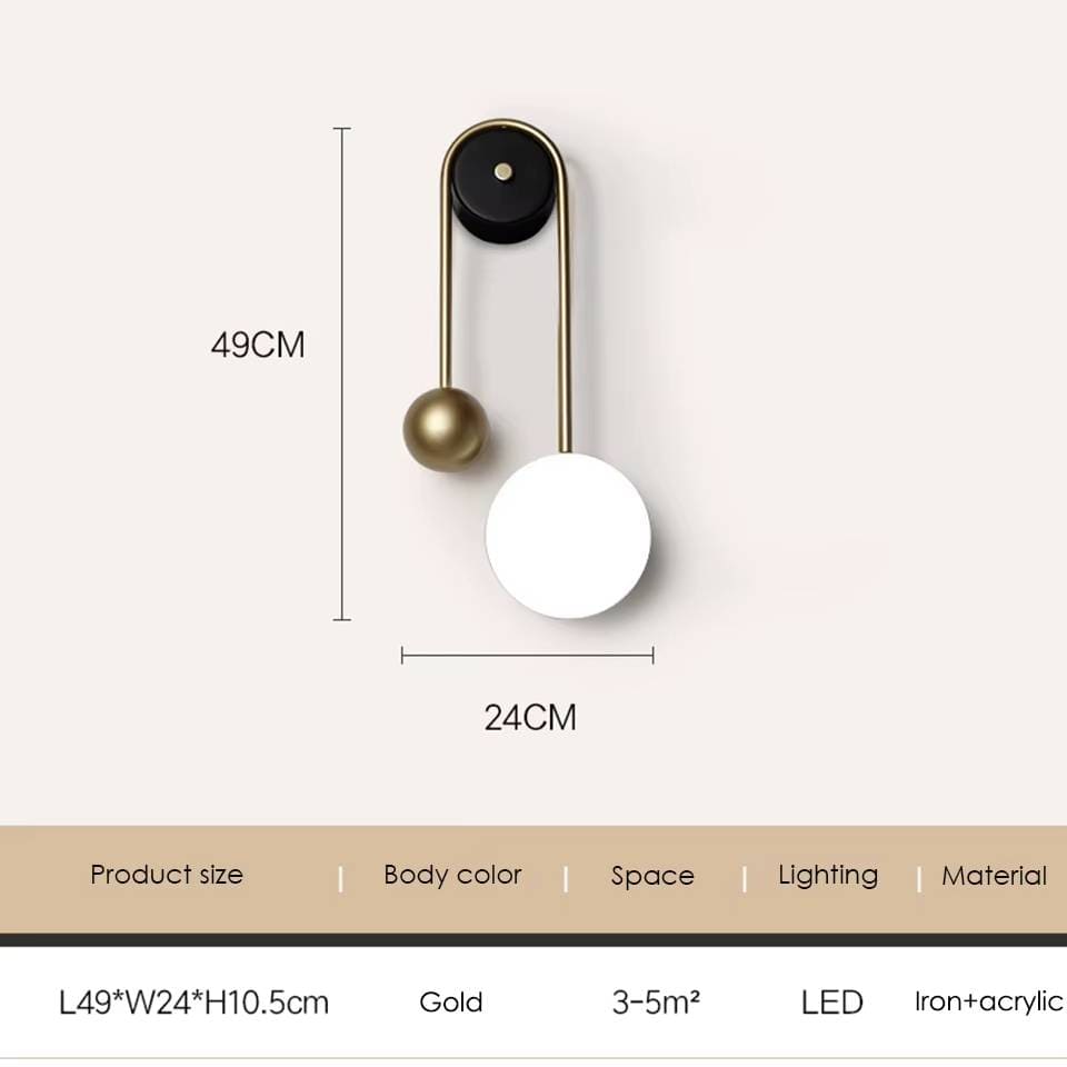 Verthara Premium LED Wall Sconce Lighting with Golden Ball Design – Adjustable Brightness Wall Lamp for Living Room, Bedroom, and Hallway