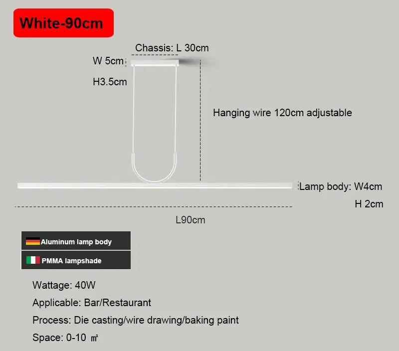 Verthara Premium Linear Wave LED Pendant Light White 90cm