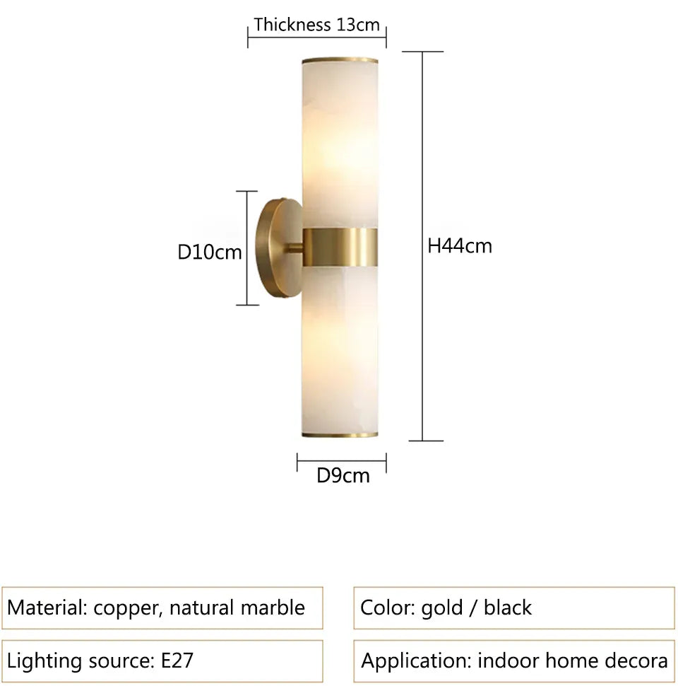 Verthara Premium Marble & Black Gold E27 Wall Sconce