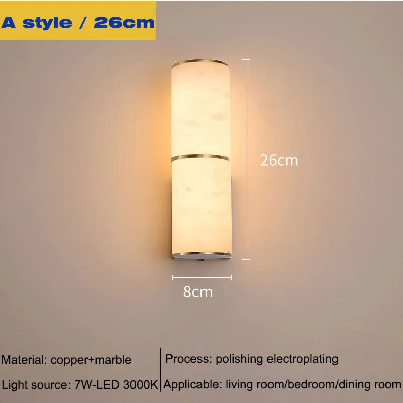Verthara Premium Marble & Copper Gold Wall Sconce A 26CM / Cool White(5500-7000K)