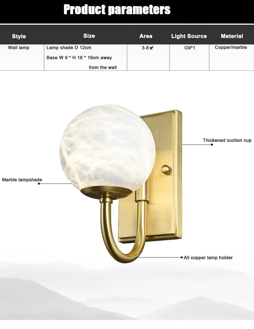 Verthara Premium Marble & Gold G9 Bedside Wall Sconce
