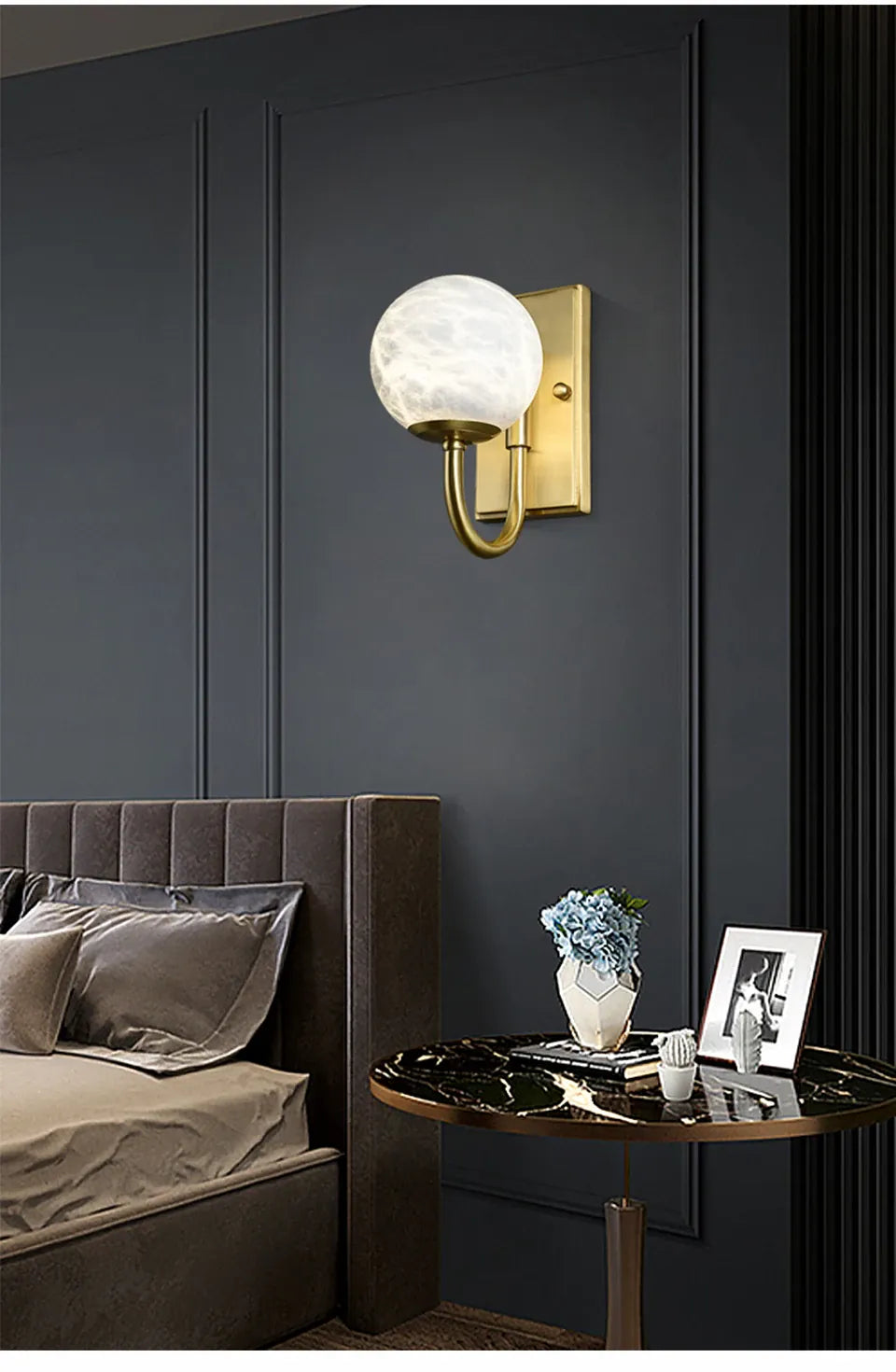 Verthara Premium Marble & Gold G9 Bedside Wall Sconce