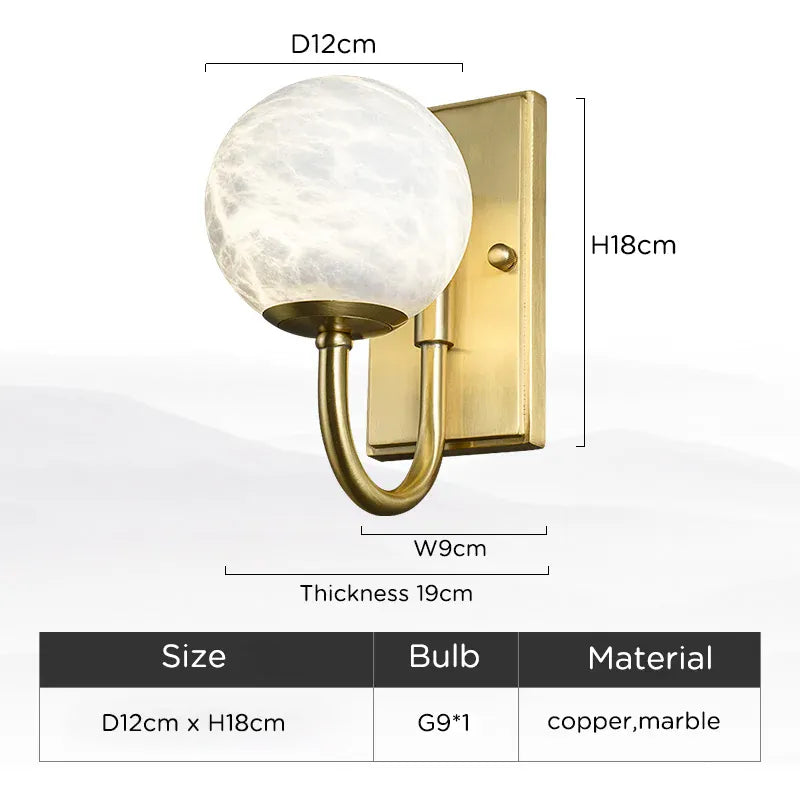 Verthara Premium Marble & Gold G9 Bedside Wall Sconce Cool White(5500-7000K)