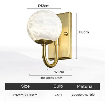Verthara Premium Marble & Gold G9 Bedside Wall Sconce Cool White(5500-7000K)