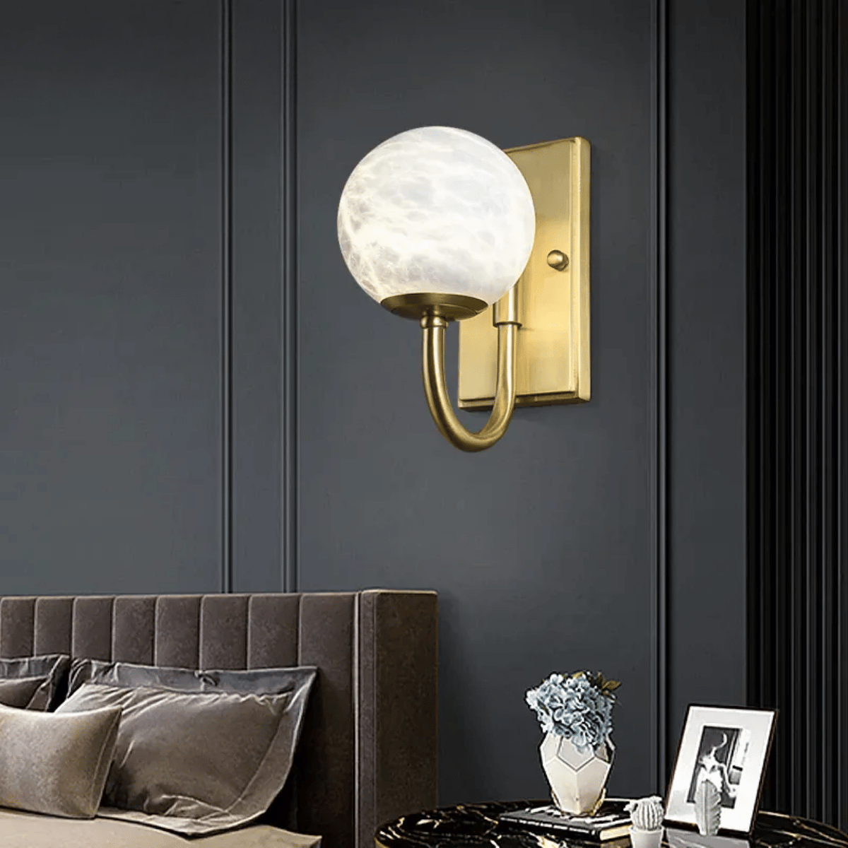 Verthara Premium Marble & Gold G9 Bedside Wall Sconce