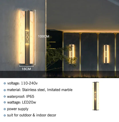 Verthara Premium Marble Outdoor Porch Wall Light cool white / H100 x W18cm
