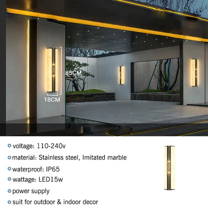Verthara Premium Marble Outdoor Porch Wall Light cool white / H85 x W18cm