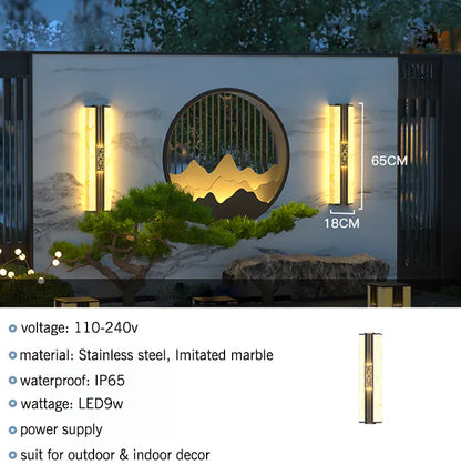 Verthara Premium Marble Outdoor Porch Wall Light cool white / H65 x W18cm