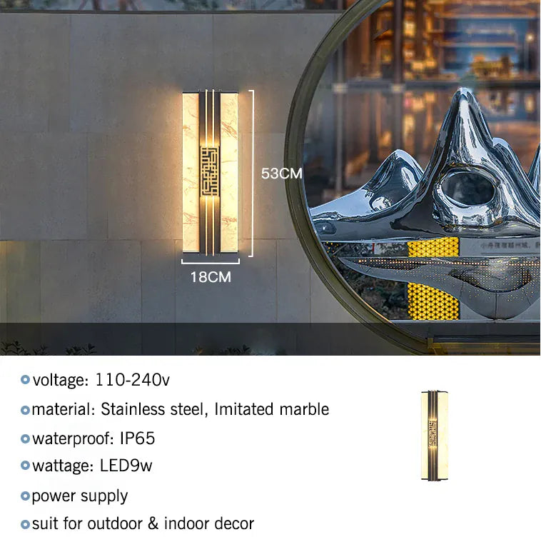 Verthara Premium Marble Outdoor Porch Wall Light cool white / H53 x W18cm