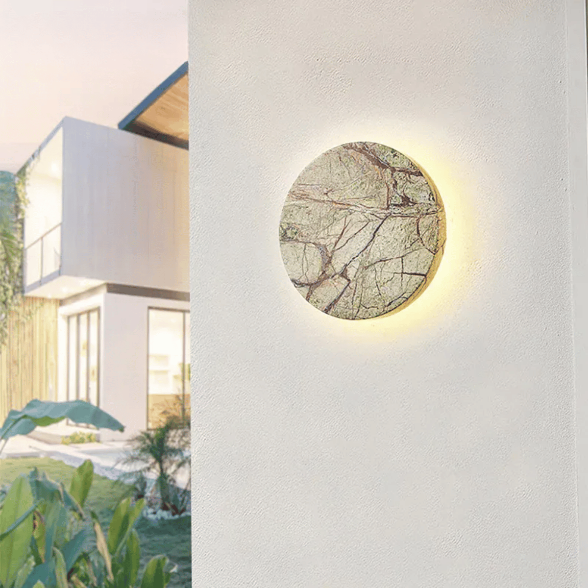 Verthara Premium Marble Outdoor Wall Light - Wall-Mounted - Weatherproof - Round Design - Natural Stone - Ideal for Garden and Balcony Default