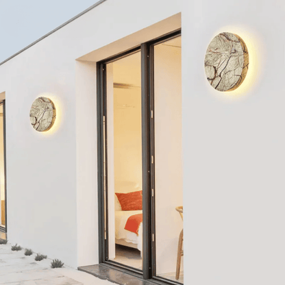Verthara Premium Marble Outdoor Wall Light - Wall-Mounted - Weatherproof - Round Design - Natural Stone - Ideal for Garden and Balcony Default