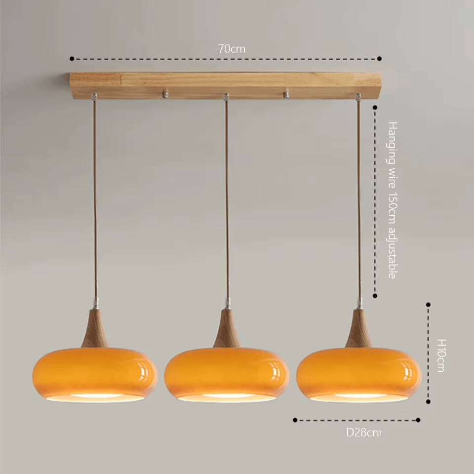 Verthara Premium Mid-Century Persimmon Glass & Wood Pendant Light