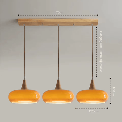 Verthara Premium Mid-Century Persimmon Glass & Wood Pendant Light
