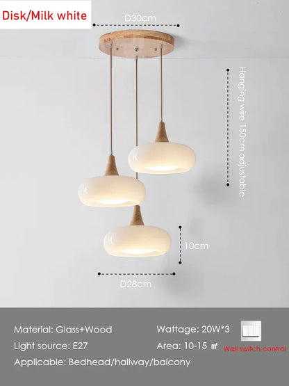 Verthara Premium Mid-Century Persimmon Glass & Wood Pendant Light 3-Heads white Round / Cool white