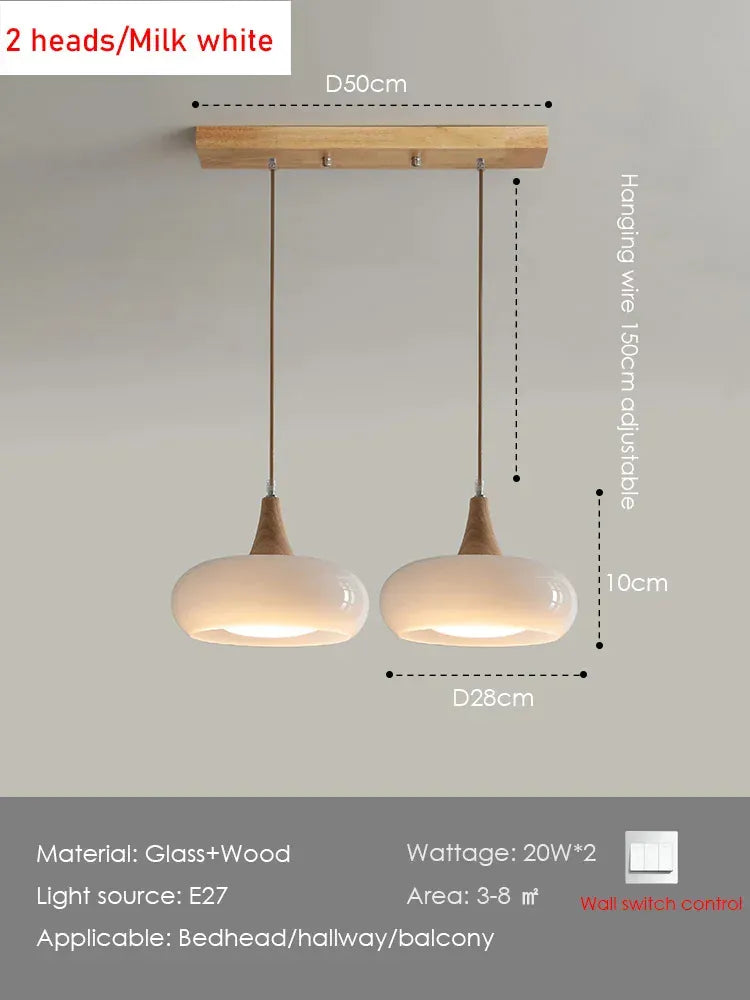Verthara Premium Mid-Century Persimmon Glass & Wood Pendant Light 2 heads white / Cool white