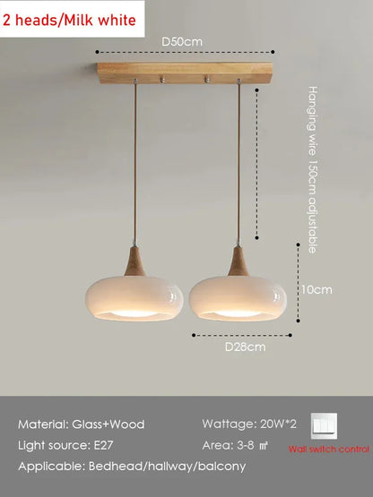 Verthara Premium Mid-Century Persimmon Glass & Wood Pendant Light 2 heads white / Cool white