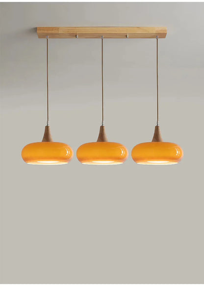 Verthara Premium Mid-Century Persimmon Glass & Wood Pendant Light