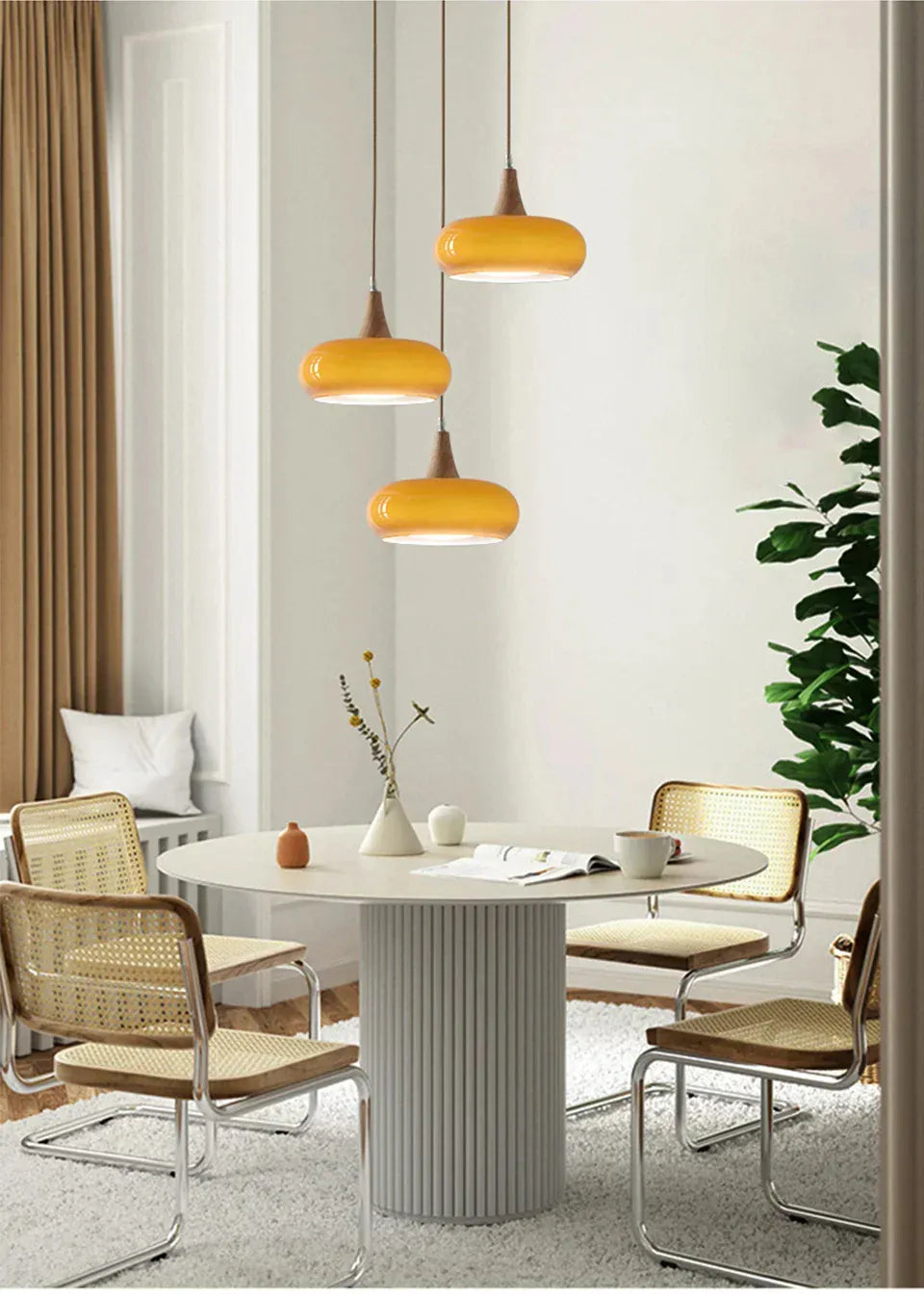 Verthara Premium Mid-Century Persimmon Glass & Wood Pendant Light