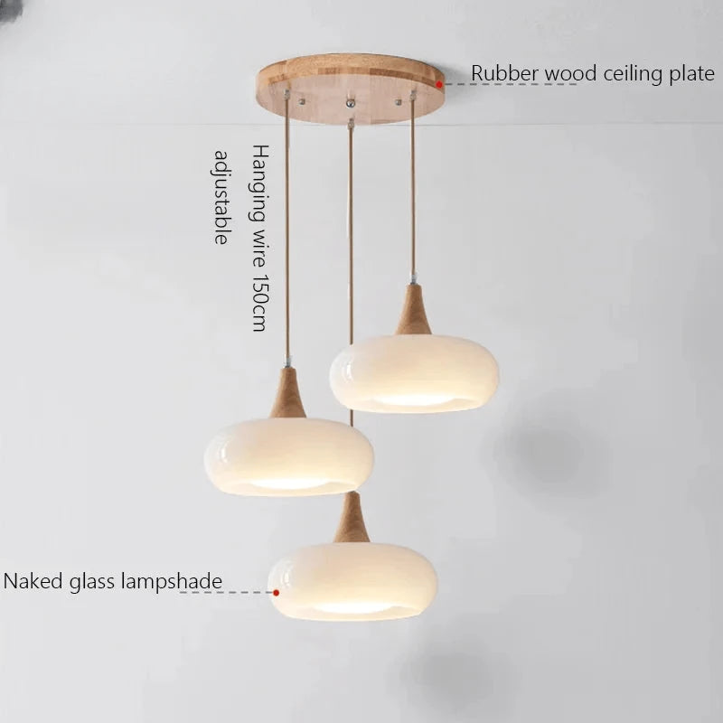 Verthara Premium Mid-Century Persimmon Glass & Wood Pendant Light