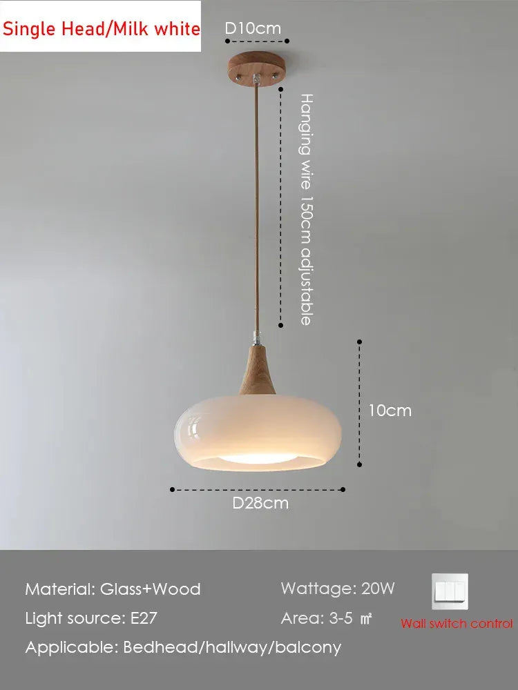 Verthara Premium Mid-Century Persimmon Glass & Wood Pendant Light 1 Head white / Cool white