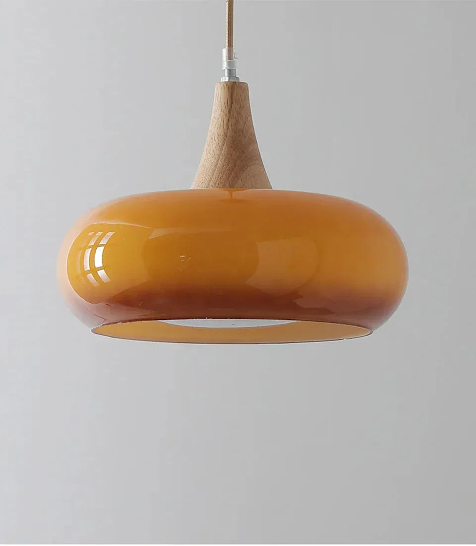 Verthara Premium Mid-Century Persimmon Glass & Wood Pendant Light