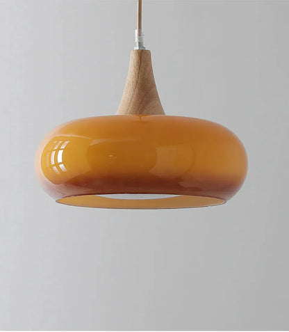 Verthara Premium Mid-Century Persimmon Glass & Wood Pendant Light